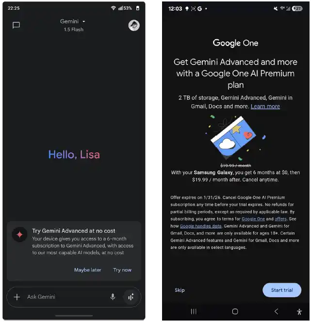 gói dùng thử Google AI Pro 6 tháng cho chủ sở hữu Galaxy Z Series