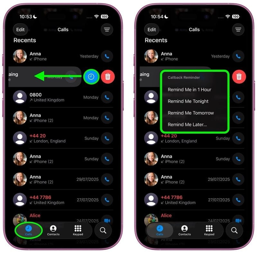 iOS 26: Cách đặt lời nhắc gọi lại cho cuộc gọi nhỡ