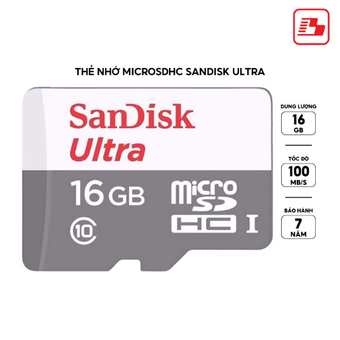 Thẻ nhớ MicroSDHC Sandisk Ultra 16GB Class 10 80MBs (SDSQUNS-016G-GN3MN)