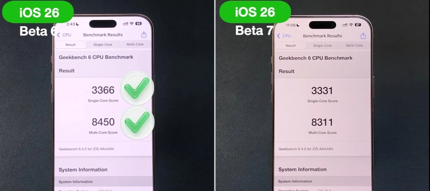 So sánh iOS 26 Beta 6 vs. Beta 7 về hiệu năng và pin