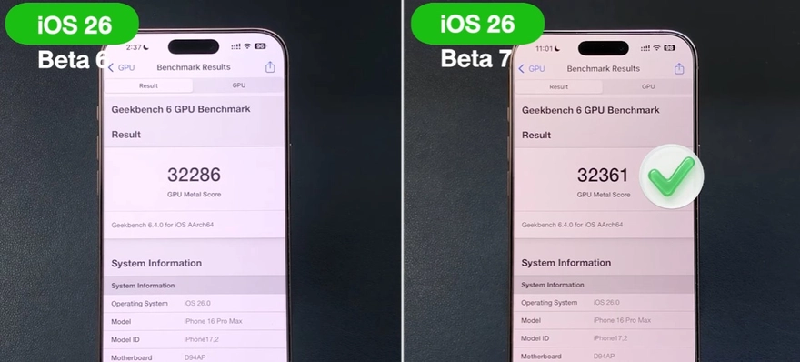 So sánh iOS 26 Beta 6 vs. Beta 7 về hiệu năng và pin
