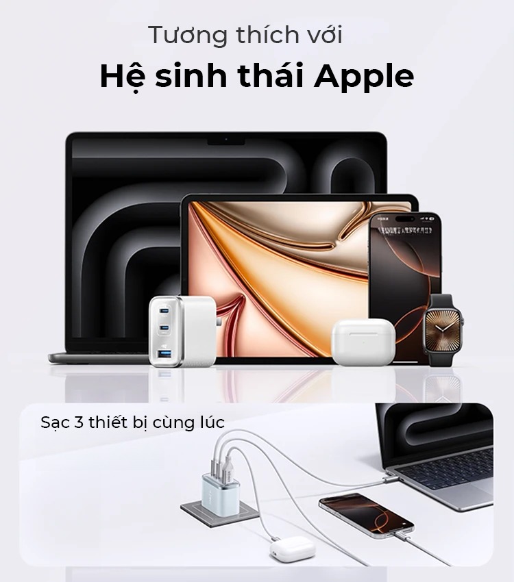 Sạc 3 thiết bị cùng một lúc nhanh gọn