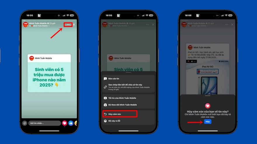 Mách bạn mẹo hủy react cảm xúc trên story Facebook người khác