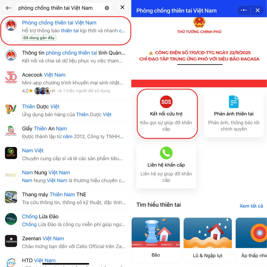 Kêu gọi cứu trợ SOS trên Zalo trước siêu bão số 10 Bualoi