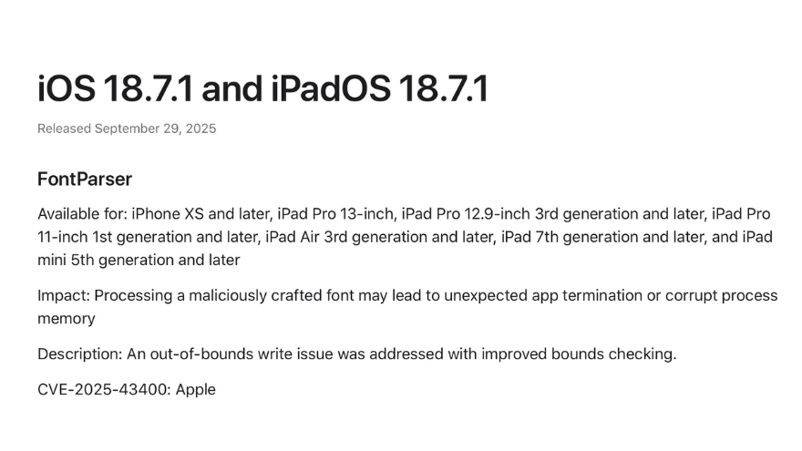 iOS 18.7.1 ra mắt với bản sửa lỗi quan trọng