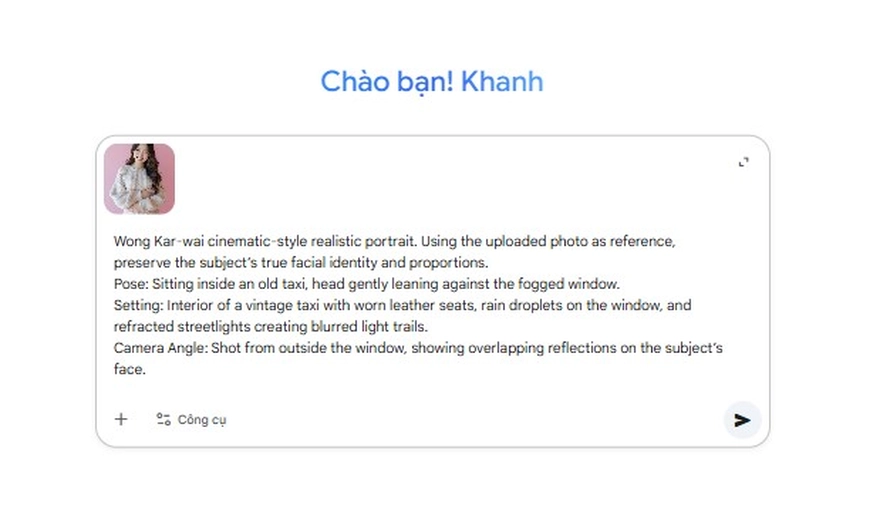 Tạo ảnh ngồi trong xe như phim điện ảnh với Gemini