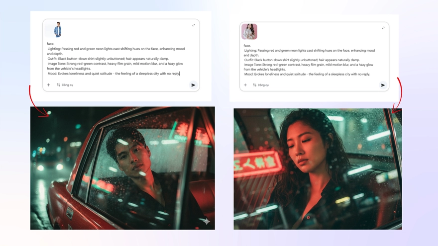 Tạo ảnh ngồi trong xe như phim điện ảnh với Gemini
