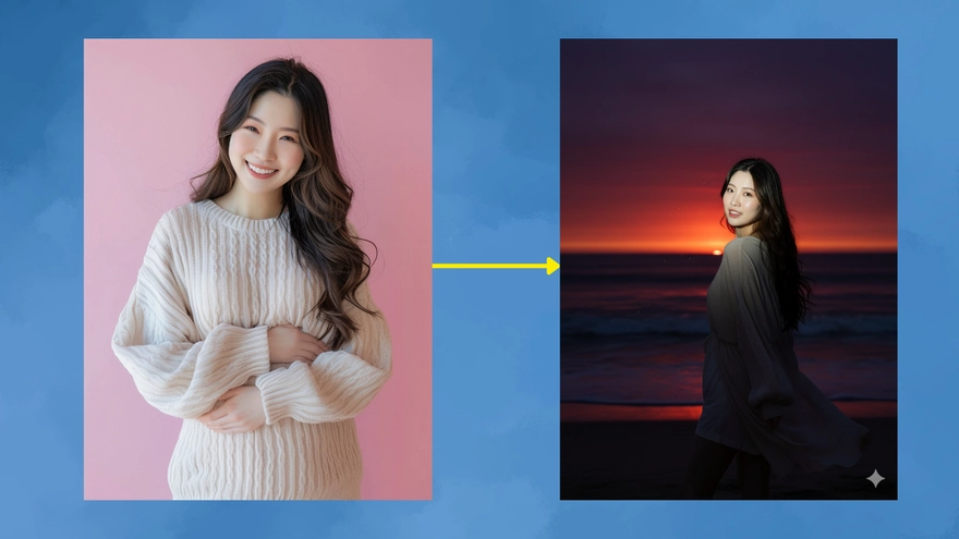 Tạo ảnh đi biển đón hoàng hôn đang viral với Gemini