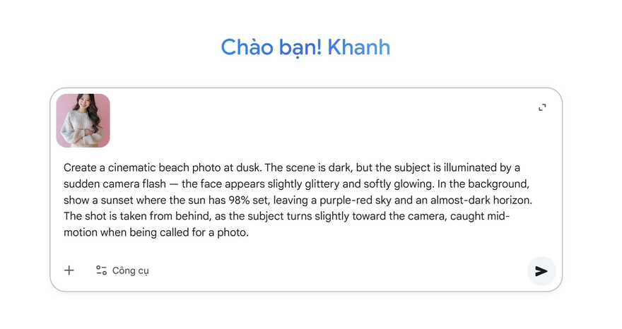 Tạo ảnh đi biển đón hoàng hôn đang viral với Gemini