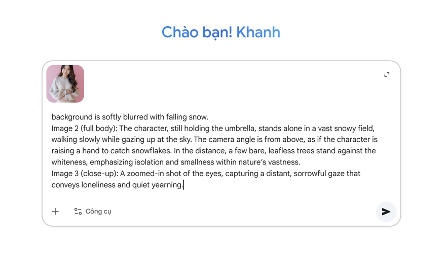 Tạo ảnh tâm trạng giữa tuyết trắng cực dễ với Gemini