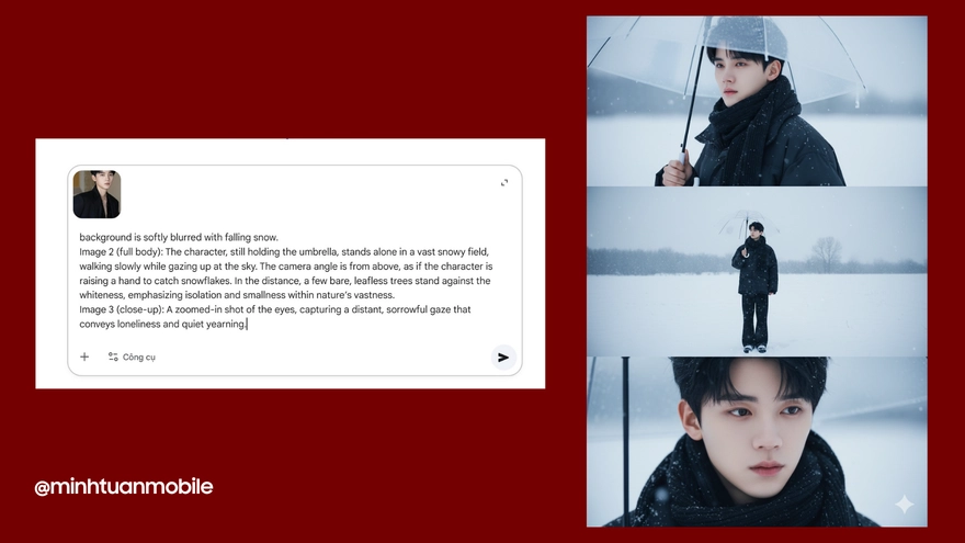 Tạo ảnh tâm trạng giữa tuyết trắng cực dễ với Gemini