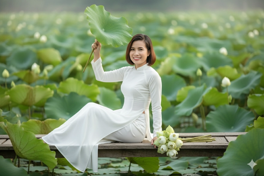 Tạo ảnh bên hồ sen cho phụ huynh U50 U60 trong 1 phút