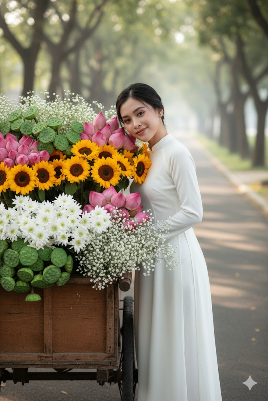 Trend AI chụp ảnh áo dài với mùa thu Hà Nội