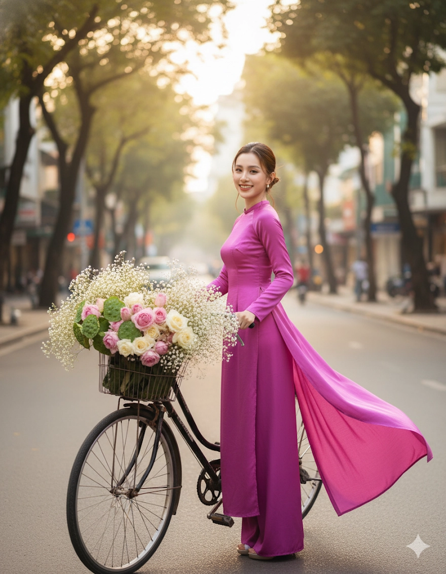 Trend AI chụp ảnh áo dài với mùa thu Hà Nội