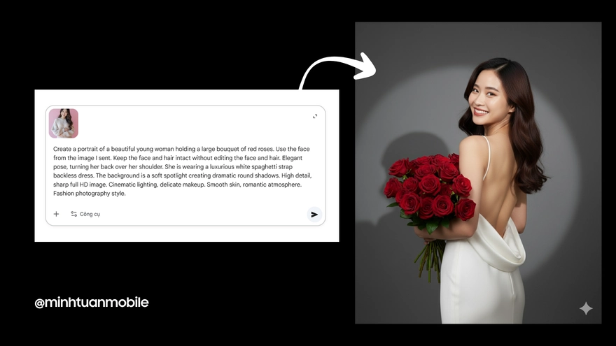 Câu lệnh ghép ảnh ôm hoa hồng đang hot trên TikTok