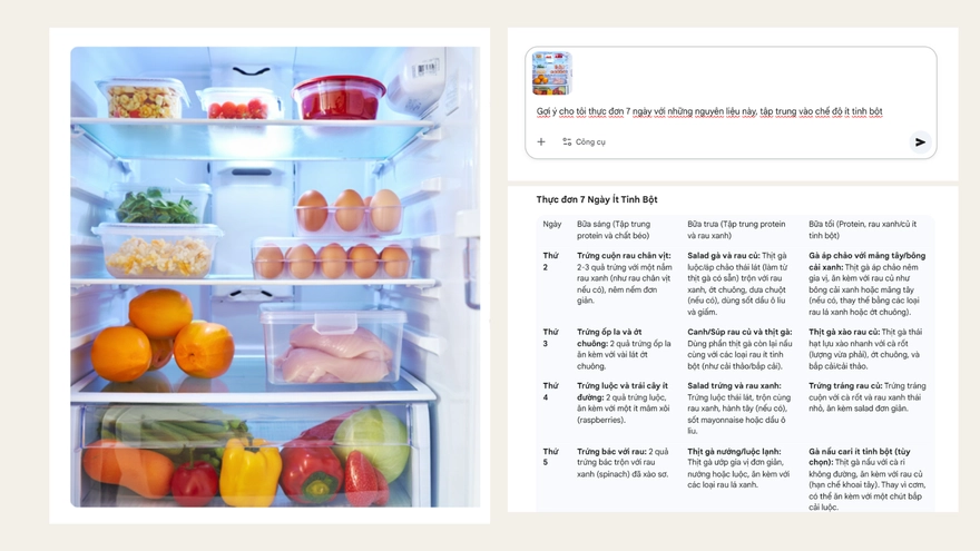 Hôm nay ăn gì? Dùng Gemini tạo thực đơn từ ảnh nguyên liệu