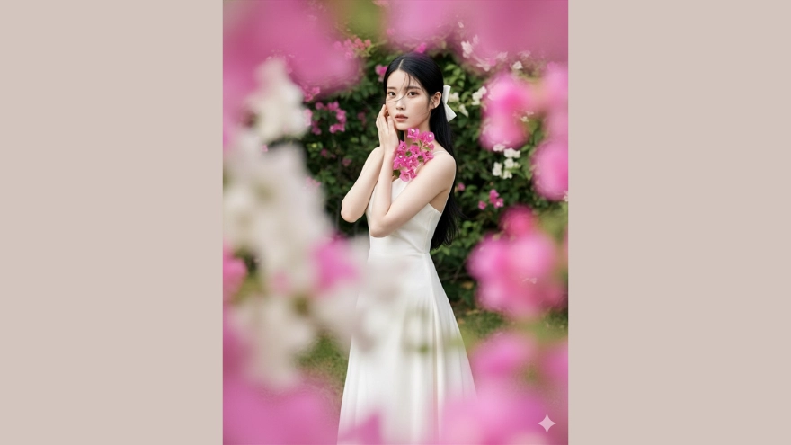 Câu lệnh AI tạo bộ ảnh nàng thơ bên hoa giấy