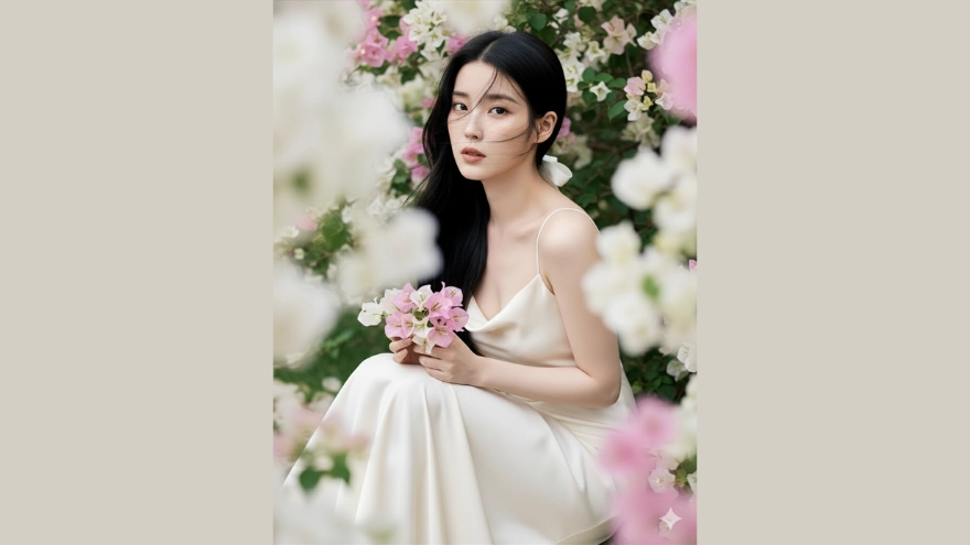 Câu lệnh AI tạo bộ ảnh nàng thơ bên hoa giấy