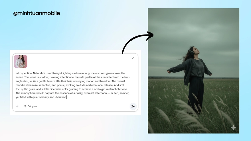 Tạo ảnh Cinematic siêu chill dưới cánh đồng với Gemini