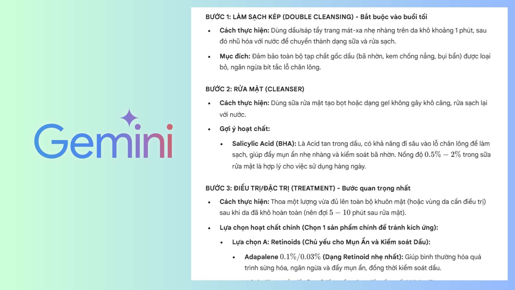 Nhờ Gemini AI gợi ý routine skincare ngay tại nhà