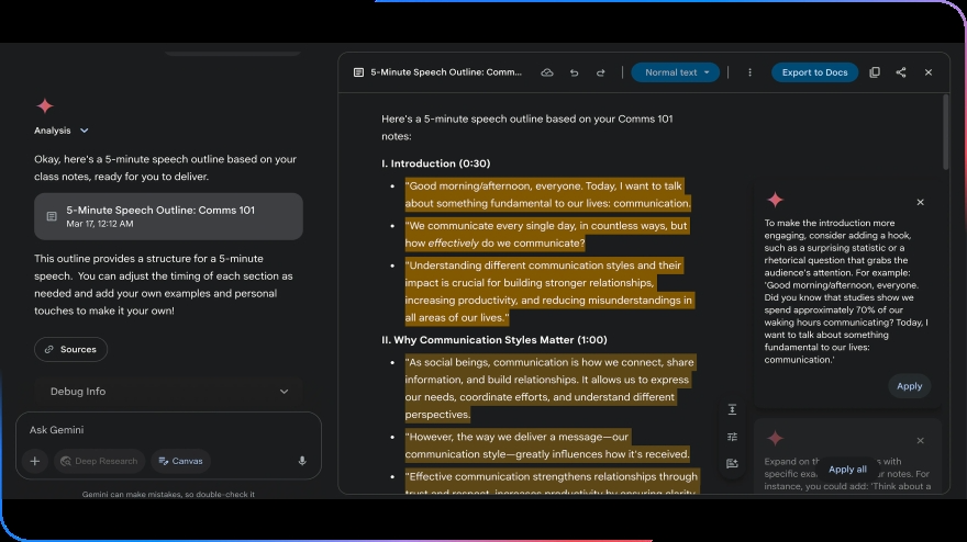 Gemini Canvas biến tài liệu thành slide