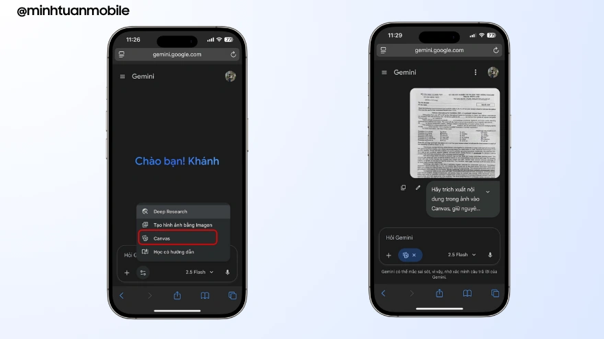 Tính năng mới Gemini Canvas chuyển ảnh sang Google Docs cực nhanh