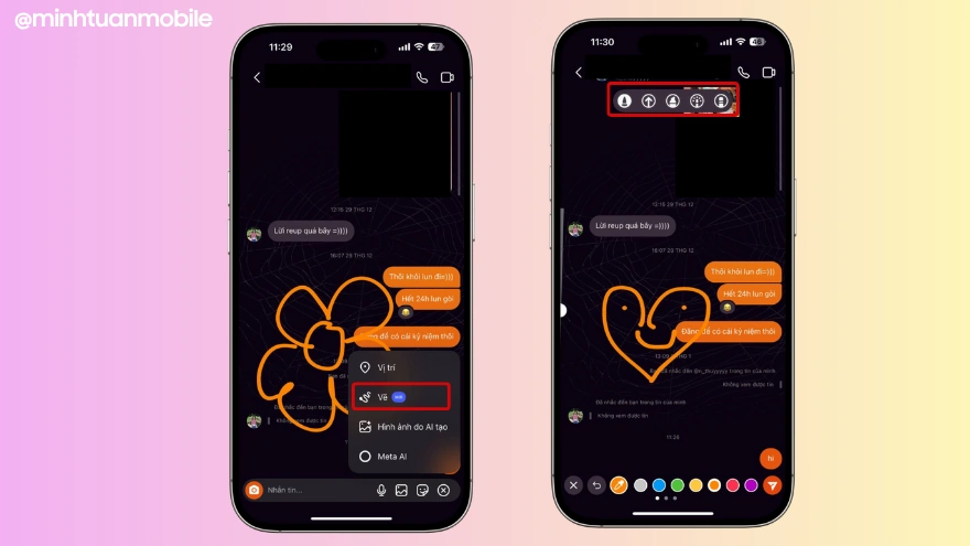 Cách vẽ và thêm sticker trên khung chat Instagram