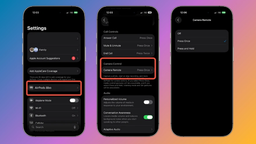 Chụp ảnh trên iPhone siêu tiện chỉ cần chạm tay vào AirPods
