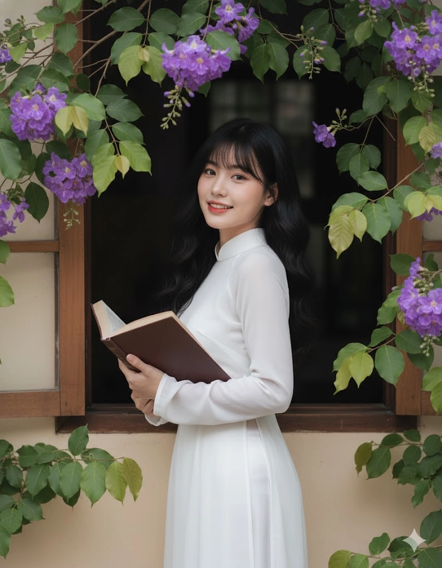 Prompt tôn vinh vẻ đẹp Áo Dài trắng trong mùa hoa bằng lăng