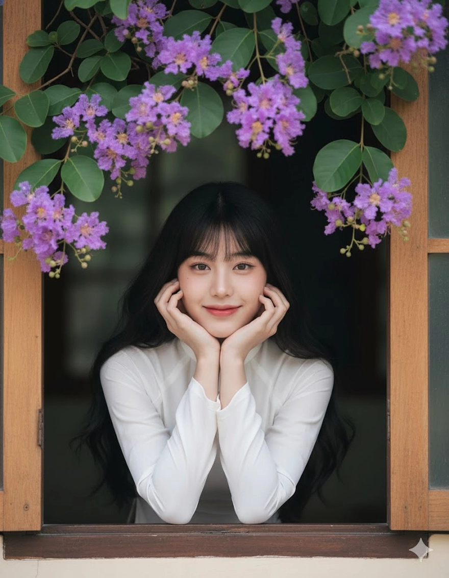 Prompt tôn vinh vẻ đẹp Áo Dài trắng trong mùa hoa bằng lăng