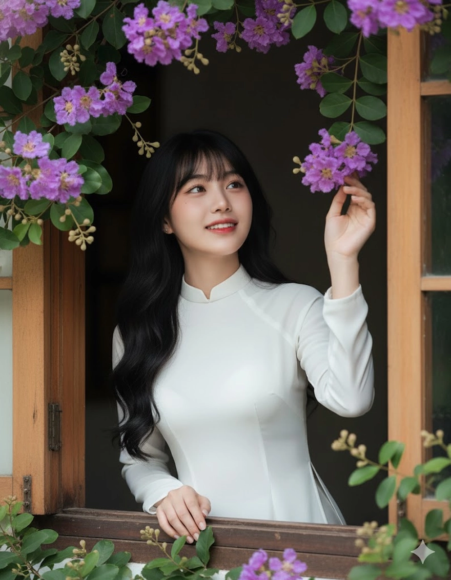 Prompt tôn vinh vẻ đẹp Áo Dài trắng trong mùa hoa bằng lăng