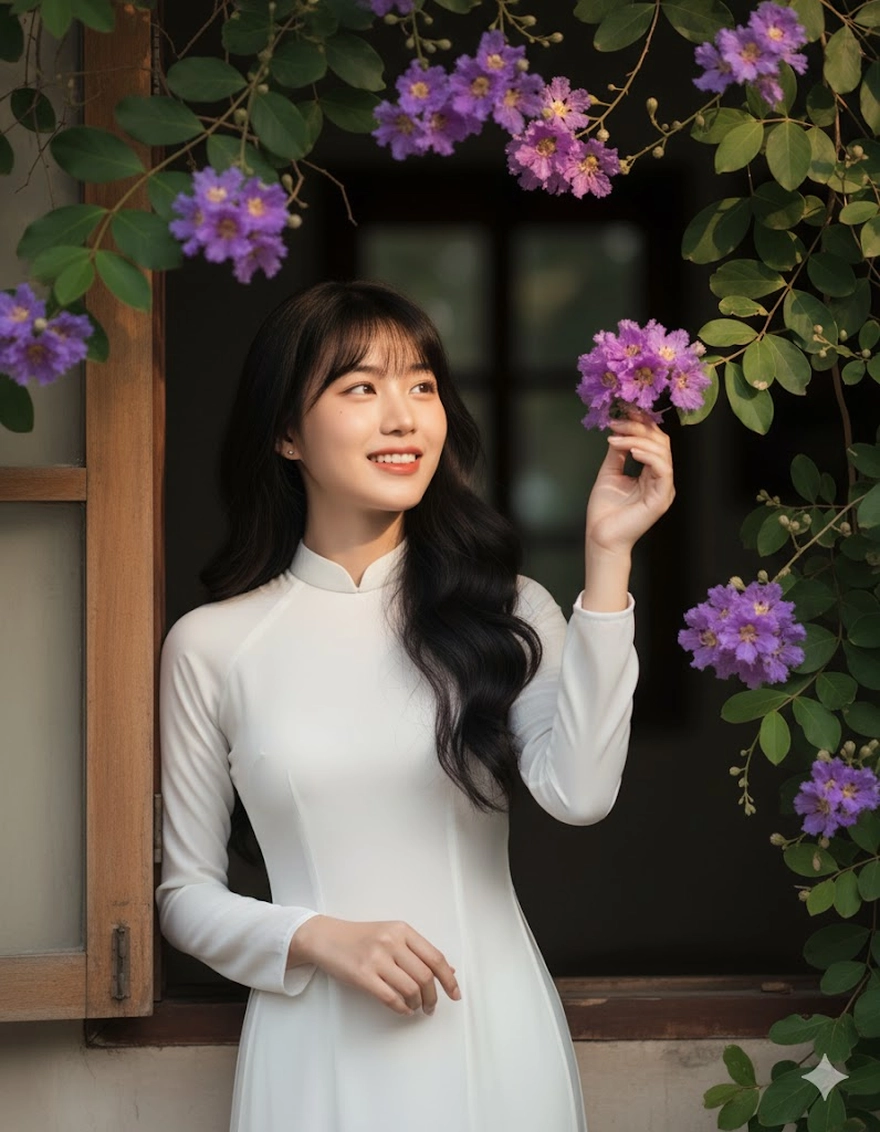 Prompt tôn vinh vẻ đẹp Áo Dài trắng trong mùa hoa bằng lăng