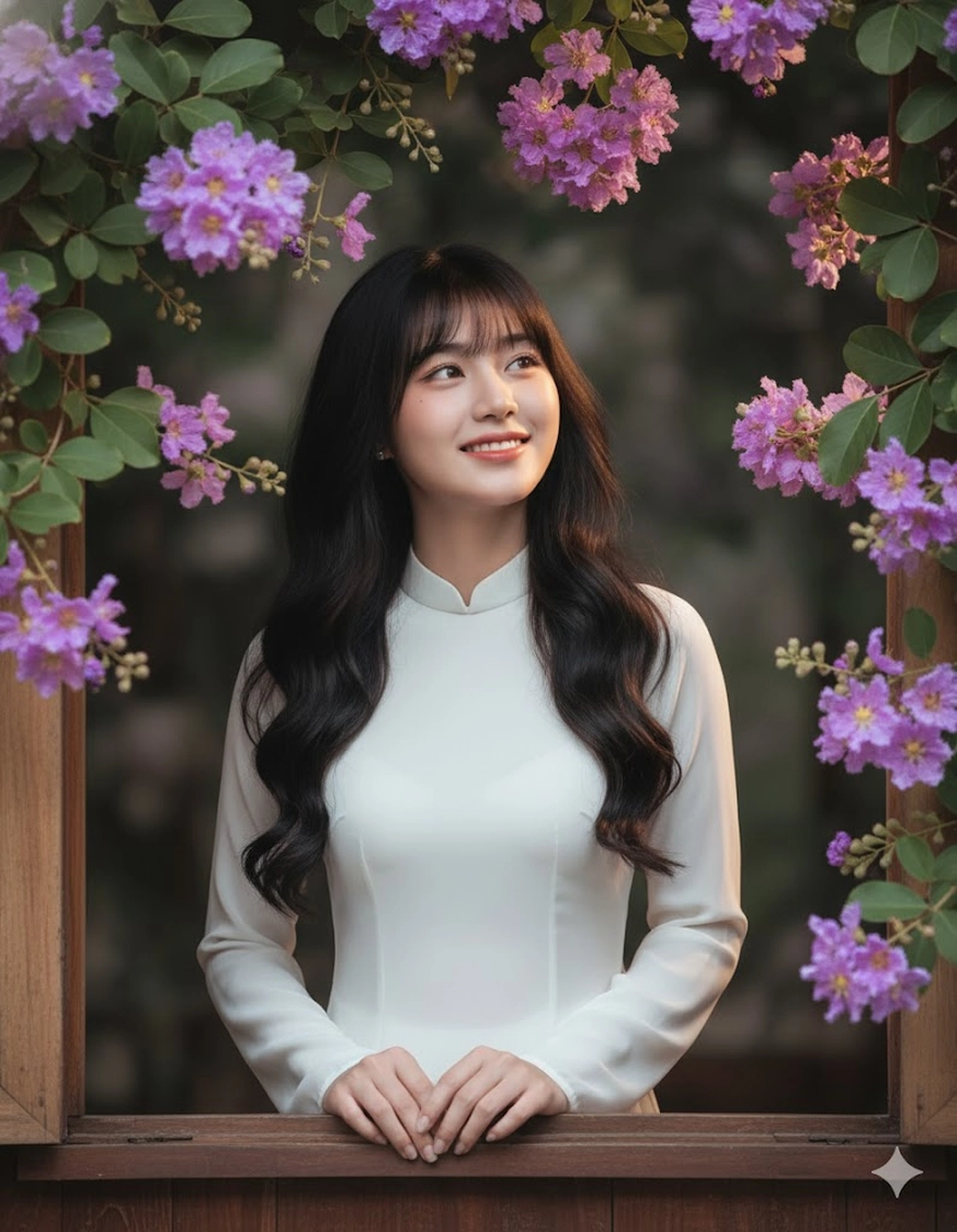 Prompt tôn vinh vẻ đẹp Áo Dài trắng trong mùa hoa bằng lăng