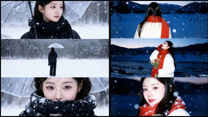 Cách tạo khung 3 ảnh dưới tuyết mùa đông theo trend cực hot