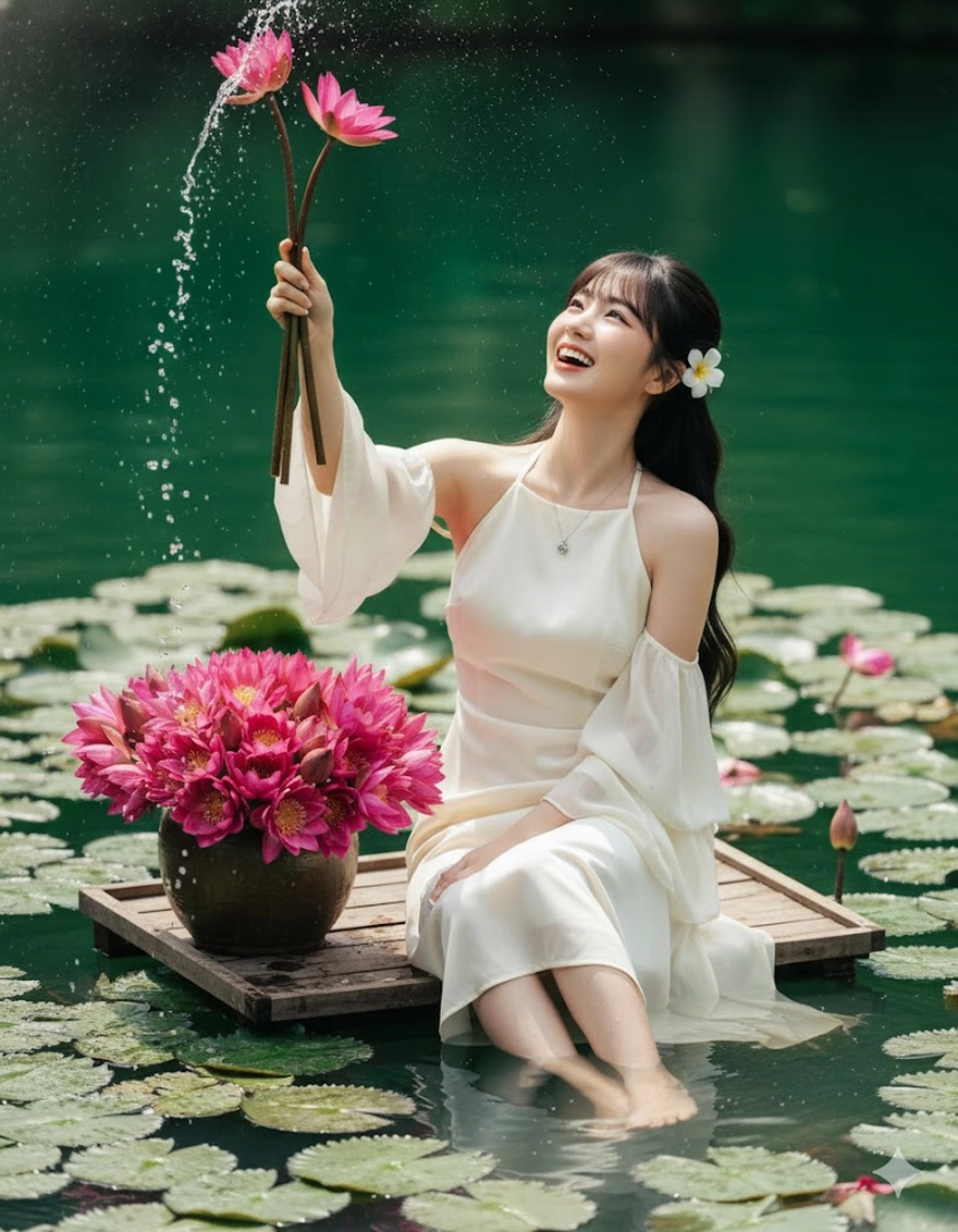 Prompt giúp bạn hoá nàng thơ trong đầm hoa súng