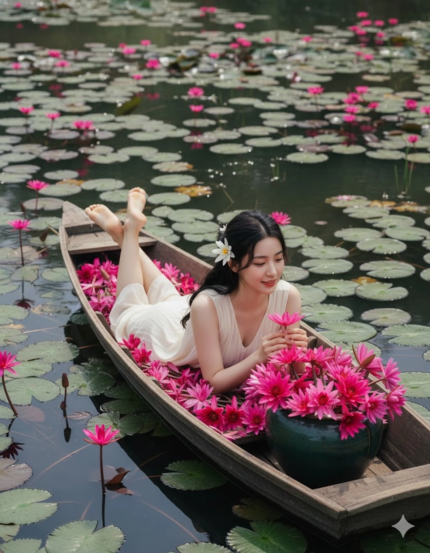 Prompt giúp bạn hoá nàng thơ trong đầm hoa súng