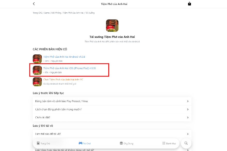 cách cài đặt Tiệm Phở Của Anh Hai trên ios