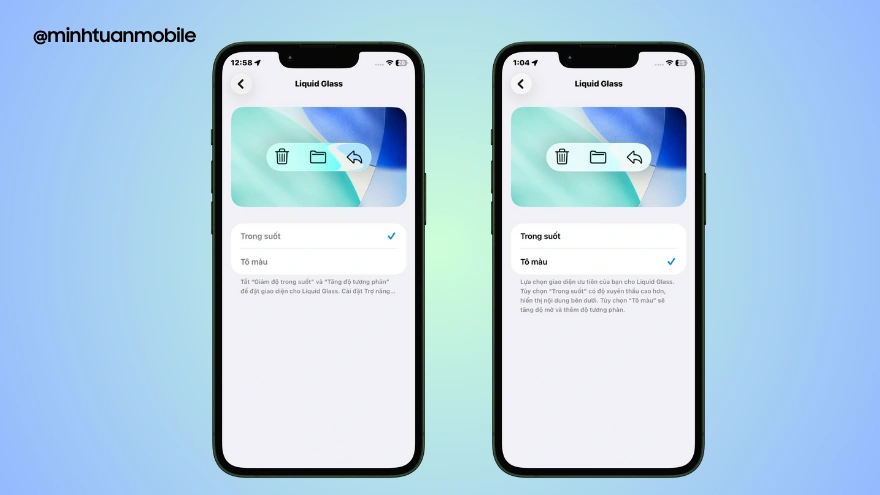 Tùy chỉnh kính lỏng có màu hoặc trong suốt với iOS 26.1