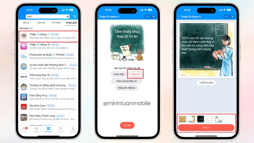 Cách gửi thiệp chúc mừng 20/11 cho Thầy Cô trên Zalo