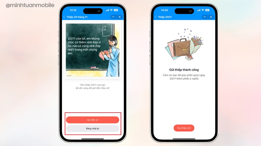 Cách gửi thiệp chúc mừng 20/11 cho Thầy Cô trên Zalo