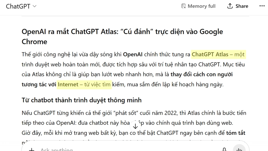 ChatGPT đã sửa lỗi dấu gạch ngang dài 