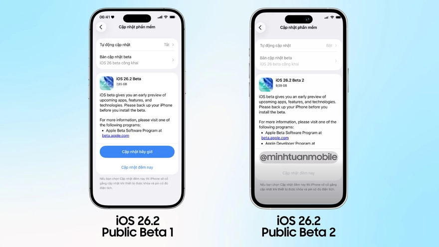 So sánh iOS 26.2 Public Beta 1 và iOS 26.2 Public Beta 2