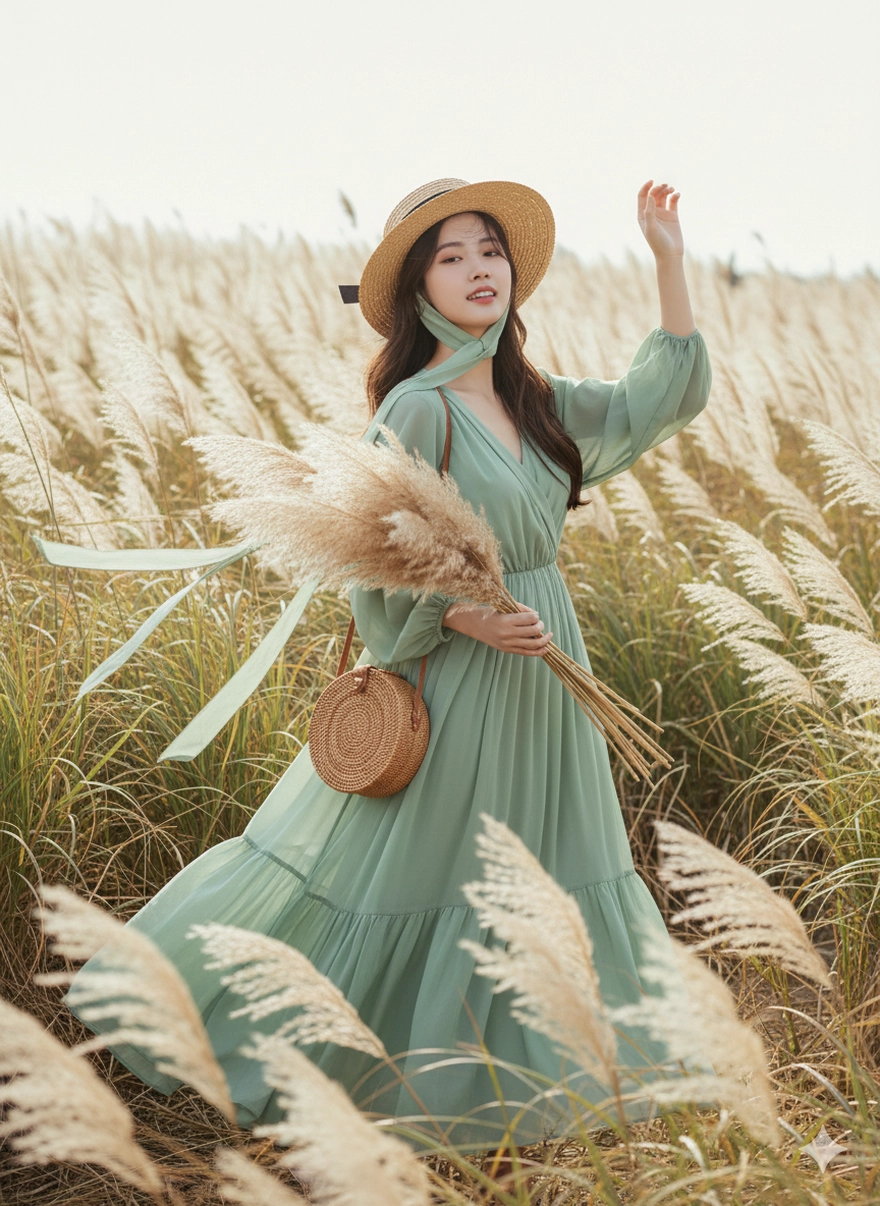  Tạo ảnh thiếu nữ bên đồng cỏ lau chỉ với Gemini AI