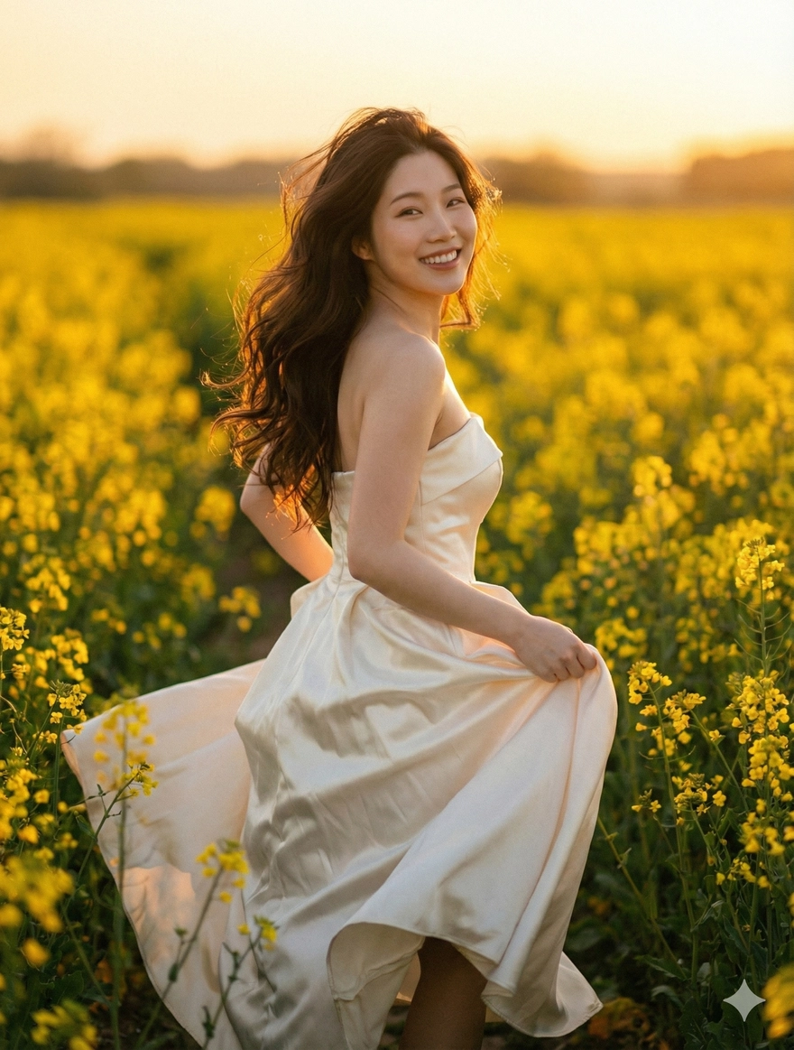 Câu lệnh Gemini tạo ảnh nàng thơ bên hoa vàng rực rỡ