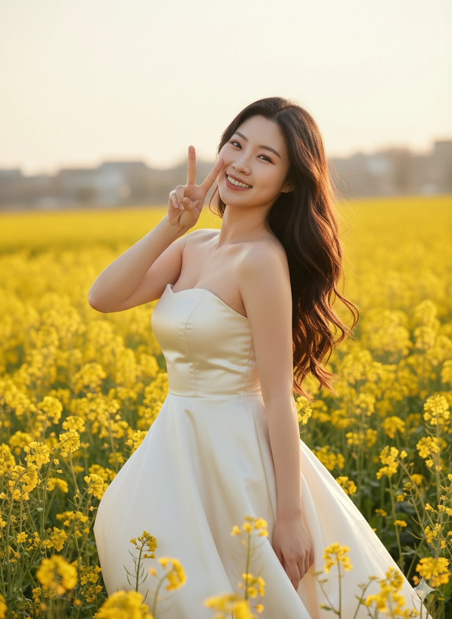 Câu lệnh Gemini tạo ảnh nàng thơ bên hoa vàng rực rỡ