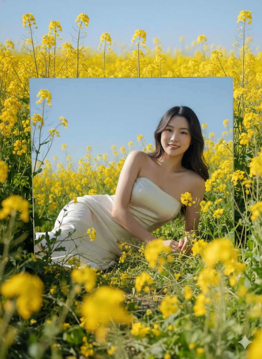 Câu lệnh Gemini tạo ảnh nàng thơ bên hoa vàng rực rỡ