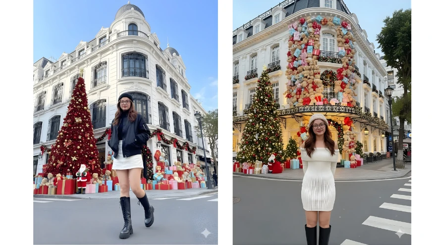 Tạo ảnh Noel ngoài phố cho nàng cực xịn bằng Gemini chỉ 10s