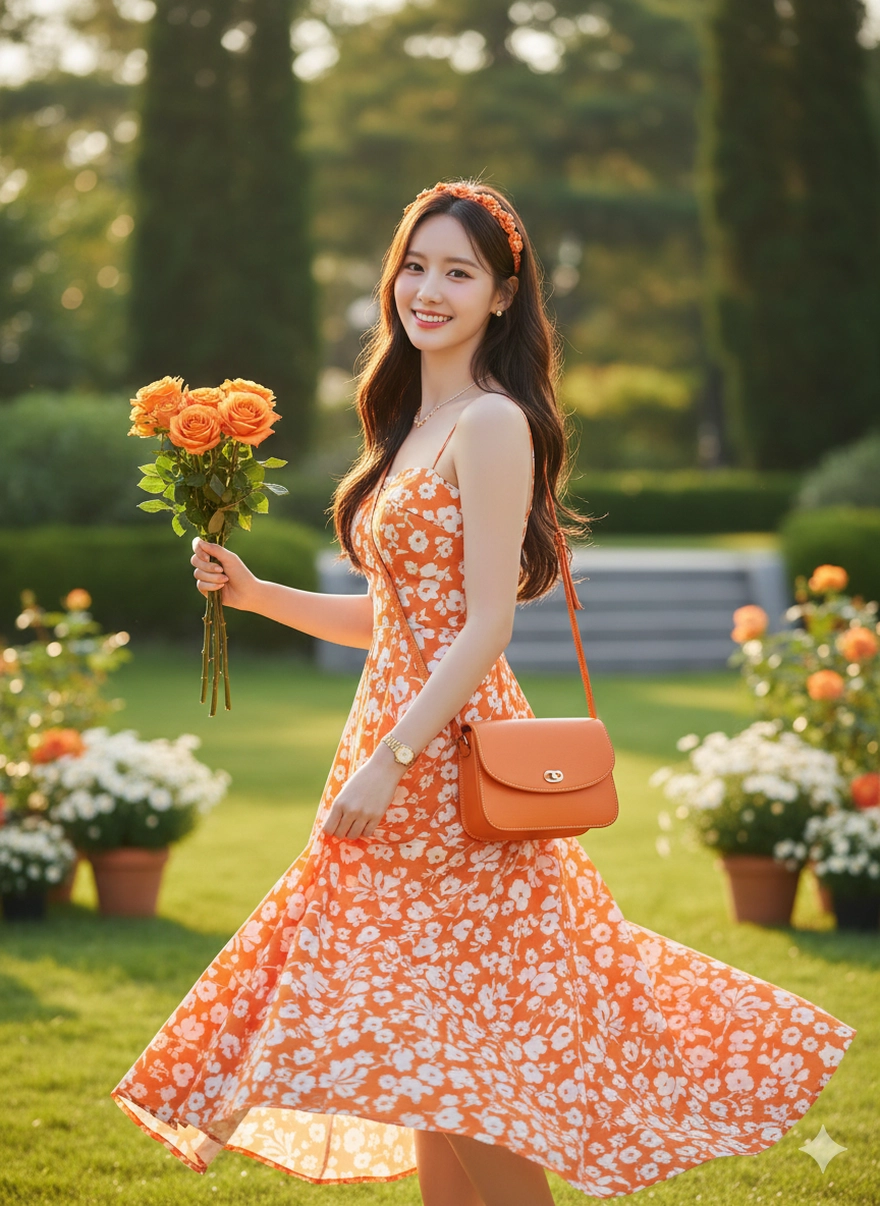 Câu lệnh AI tạo ảnh nàng thơ tràn ngập sắc cam rực rỡ