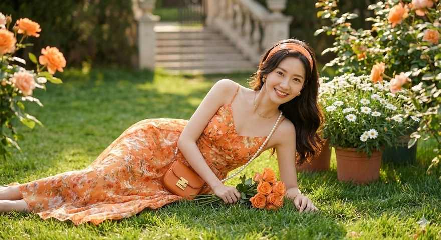 Câu lệnh AI tạo ảnh nàng thơ tràn ngập sắc cam rực rỡ