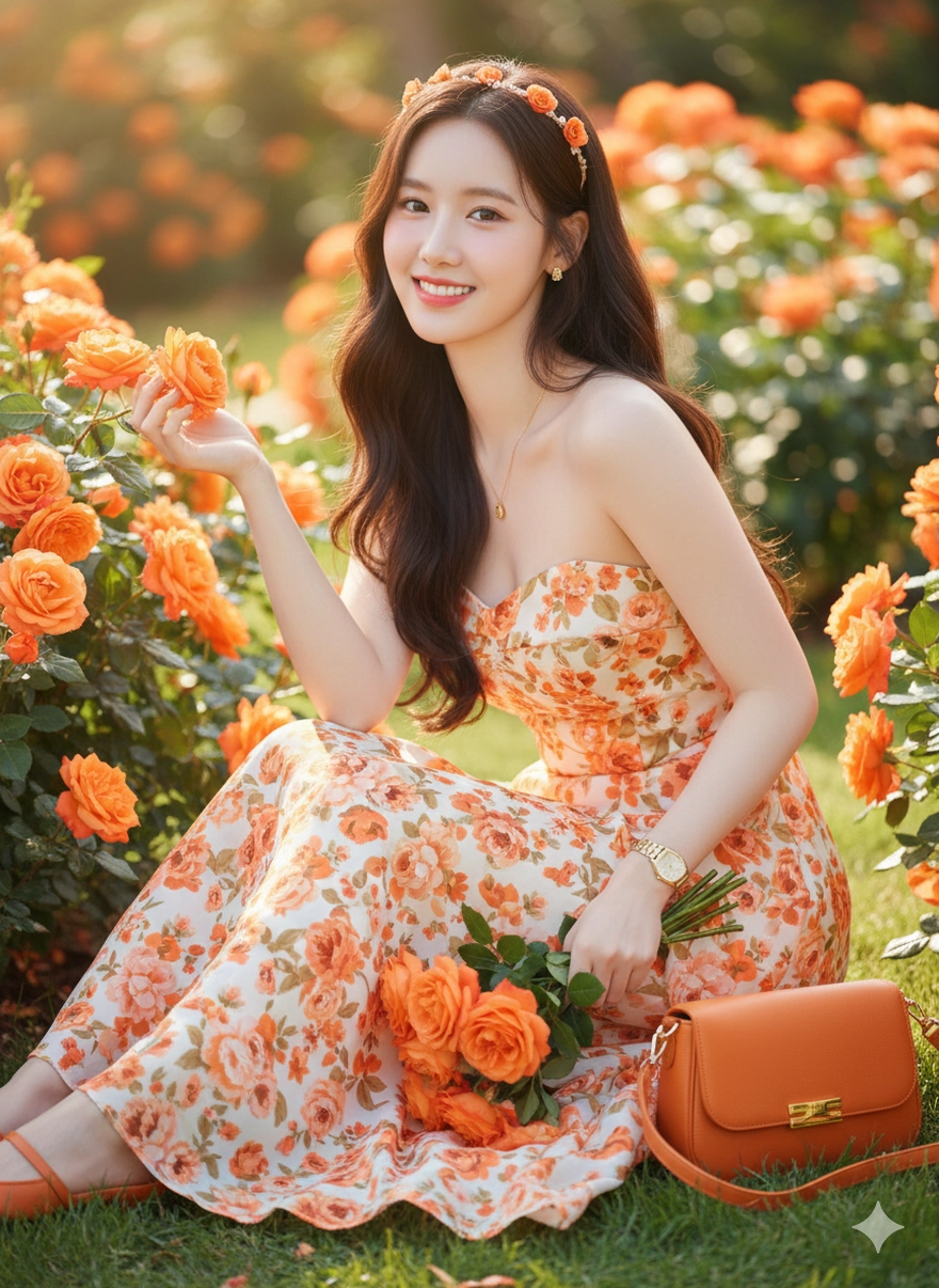 Câu lệnh AI tạo ảnh nàng thơ tràn ngập sắc cam rực rỡ